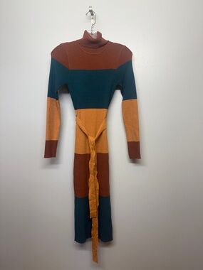 Flying Tomato Anthropologie Ribbed Fitted Maxi Dress in Mustard, Teal, and Rust